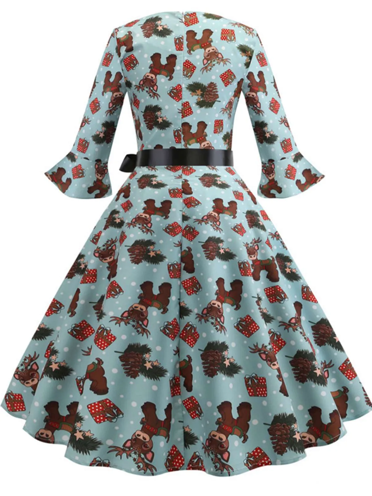Hot Retro Stage 1950s Christmas Flare Sleeve Belted Dress