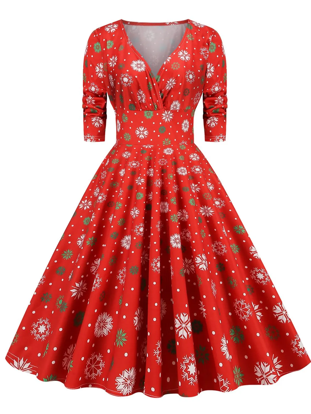 Clearance Retro Stage 1950s Christmas Patchwork V-neck Dress
