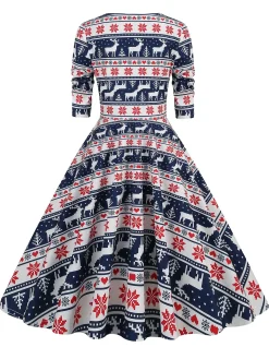 Clearance Retro Stage 1950s Christmas Patchwork V-neck Dress