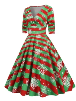 Clearance Retro Stage 1950s Christmas Patchwork V-neck Dress