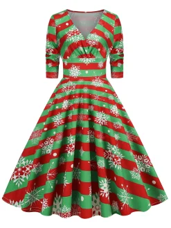 Clearance Retro Stage 1950s Christmas Patchwork V-neck Dress