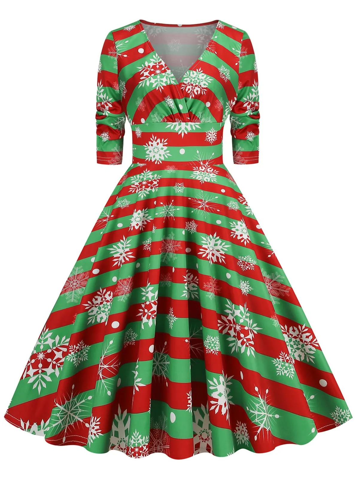 Clearance Retro Stage 1950s Christmas Patchwork V-neck Dress