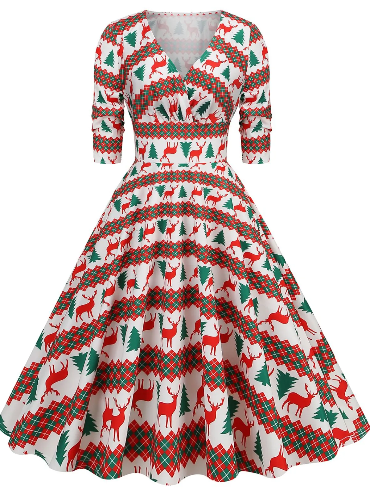 Clearance Retro Stage 1950s Christmas Patchwork V-neck Dress