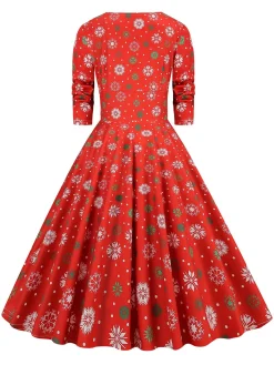 Clearance Retro Stage 1950s Christmas Patchwork V-neck Dress