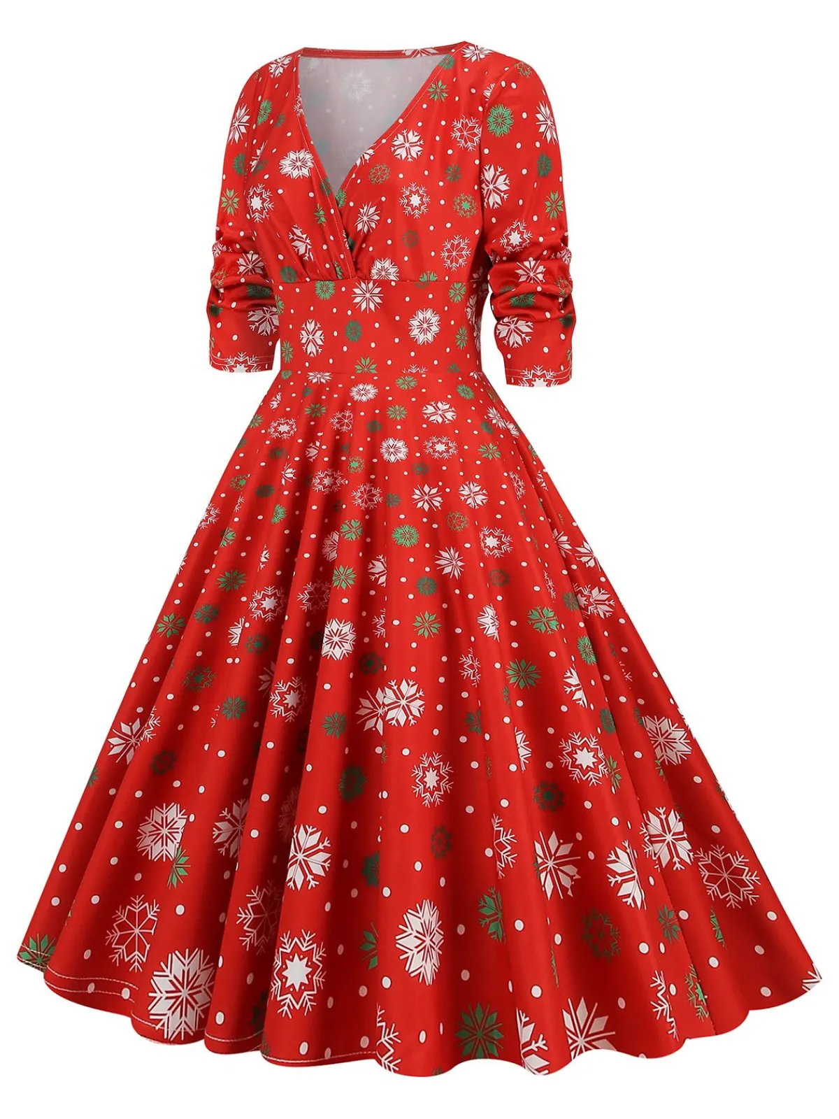 Clearance Retro Stage 1950s Christmas Patchwork V-neck Dress
