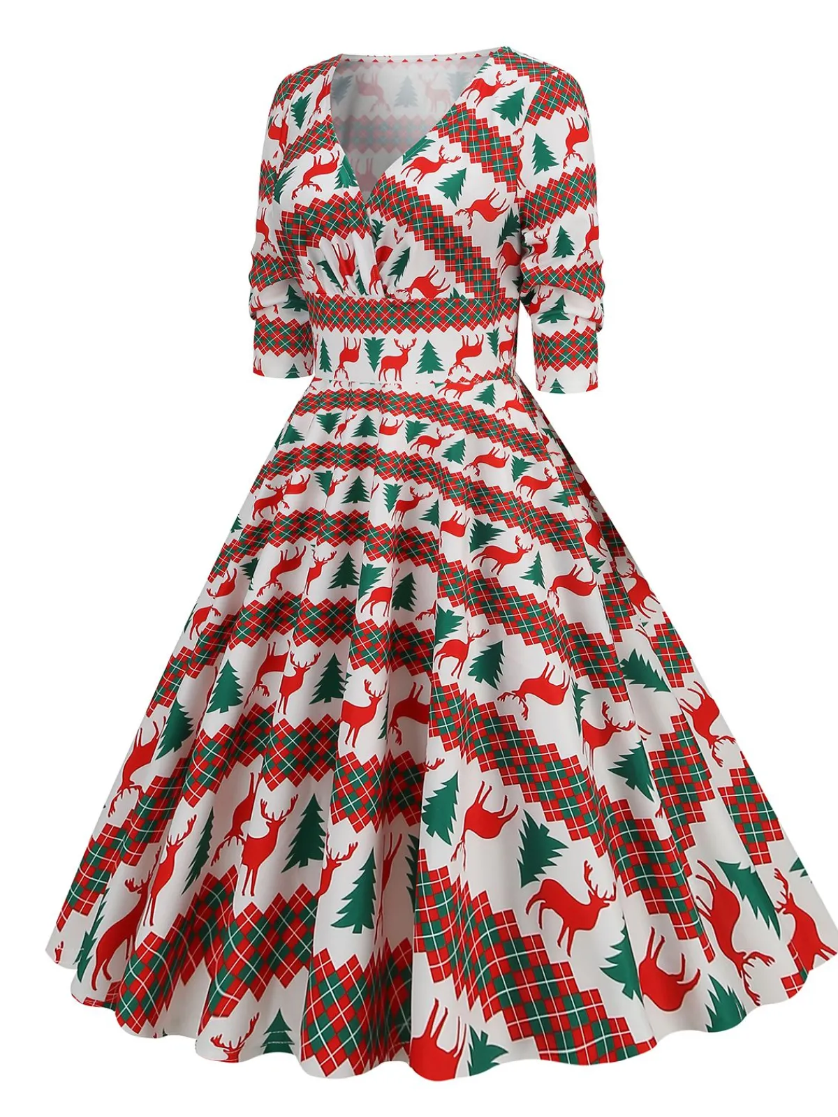 Clearance Retro Stage 1950s Christmas Patchwork V-neck Dress