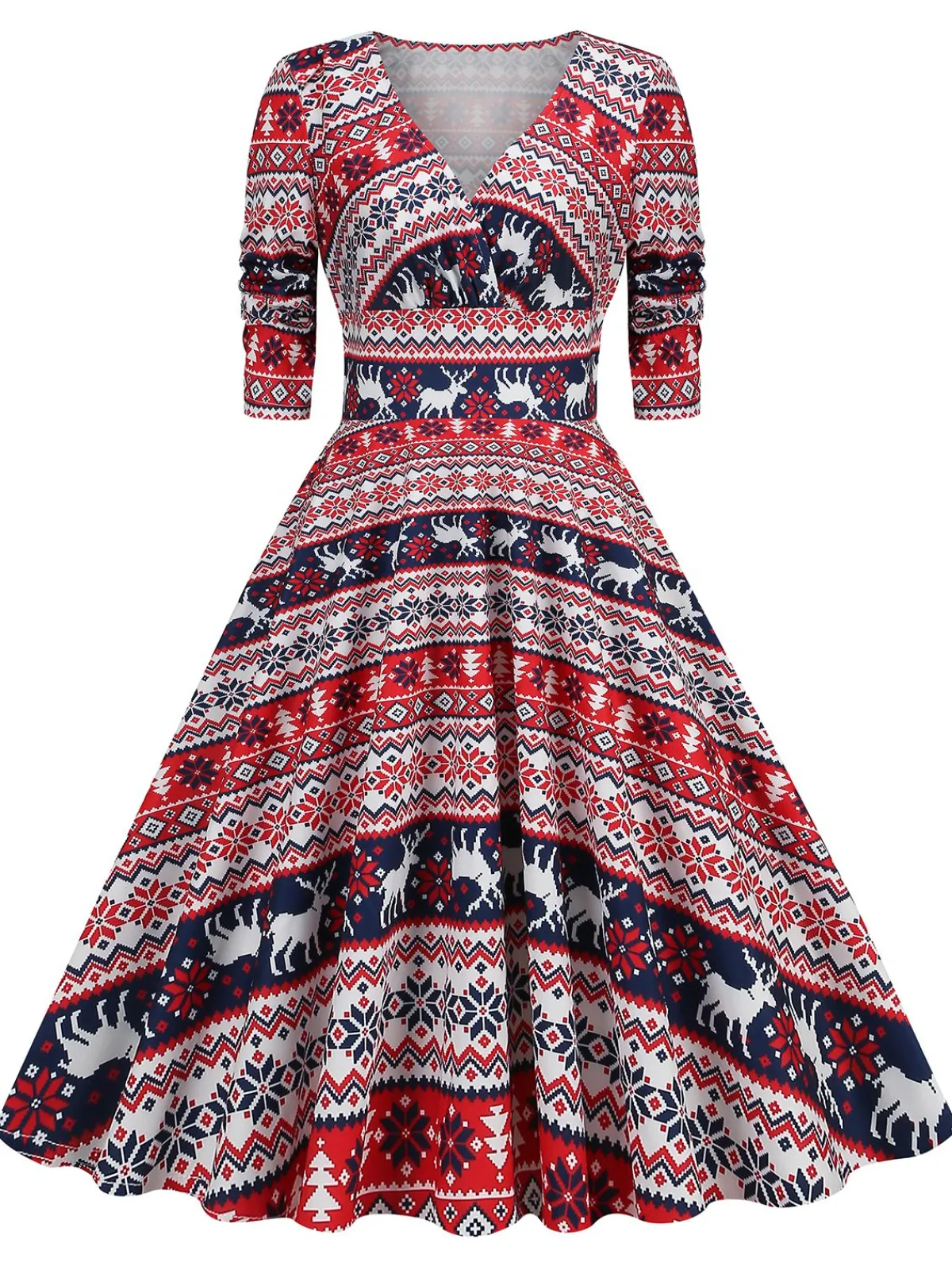 Clearance Retro Stage 1950s Christmas Patchwork V-neck Dress