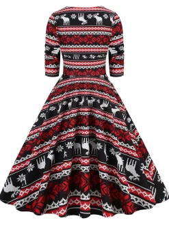 Clearance Retro Stage 1950s Christmas Patchwork V-neck Dress