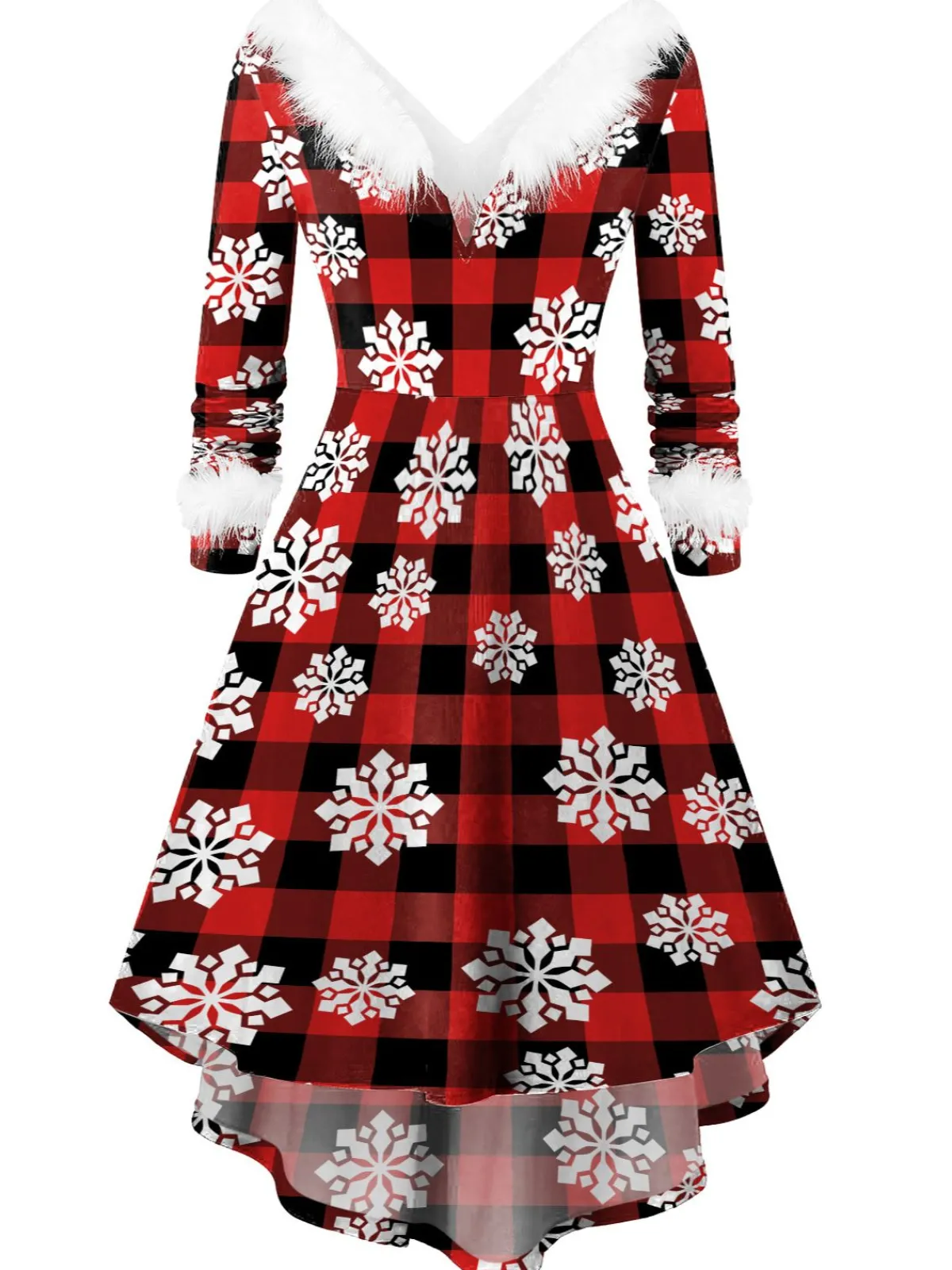 Outlet Retro Stage 1950s Christmas Plush Collar V-Neck Knitted Dress