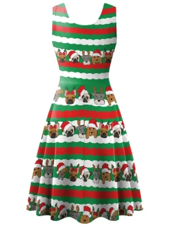 Best Retro Stage 1950s Christmas Print Knitted Sleeveless Dress