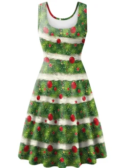 Best Retro Stage 1950s Christmas Print Knitted Sleeveless Dress