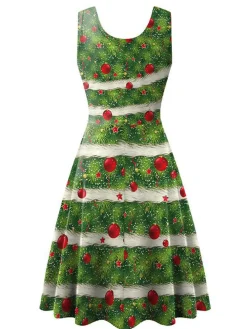 Best Retro Stage 1950s Christmas Print Knitted Sleeveless Dress