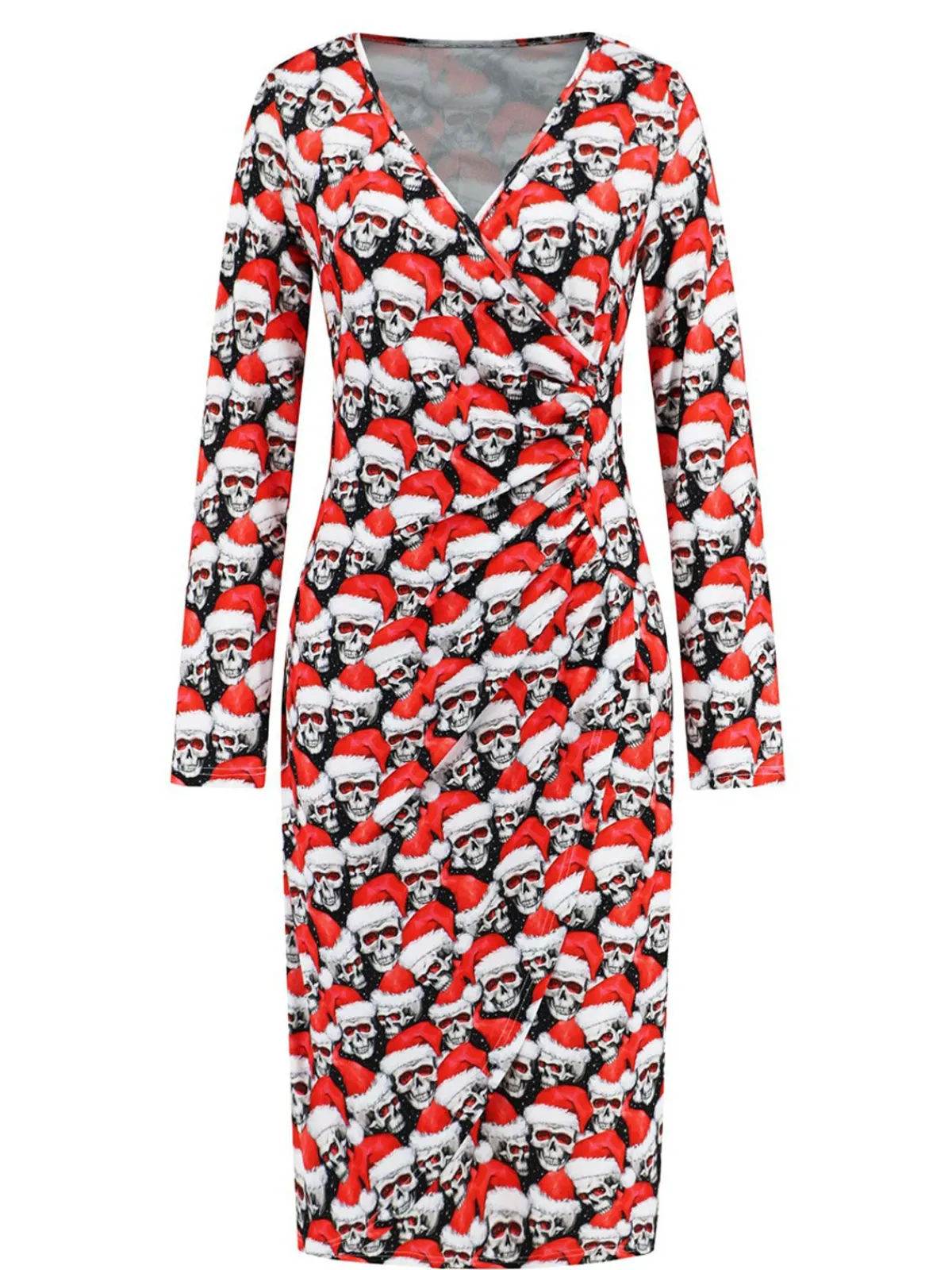 Hot Retro Stage 1960s Christmas Print V-Neck Wrap Dress