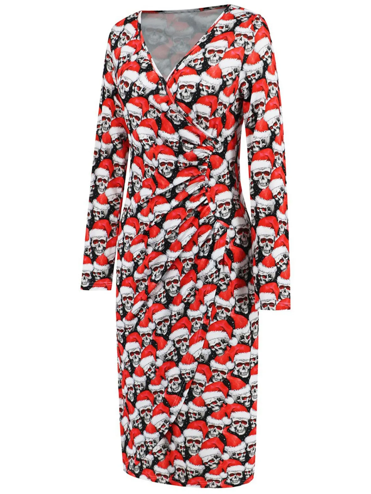 Hot Retro Stage 1960s Christmas Print V-Neck Wrap Dress