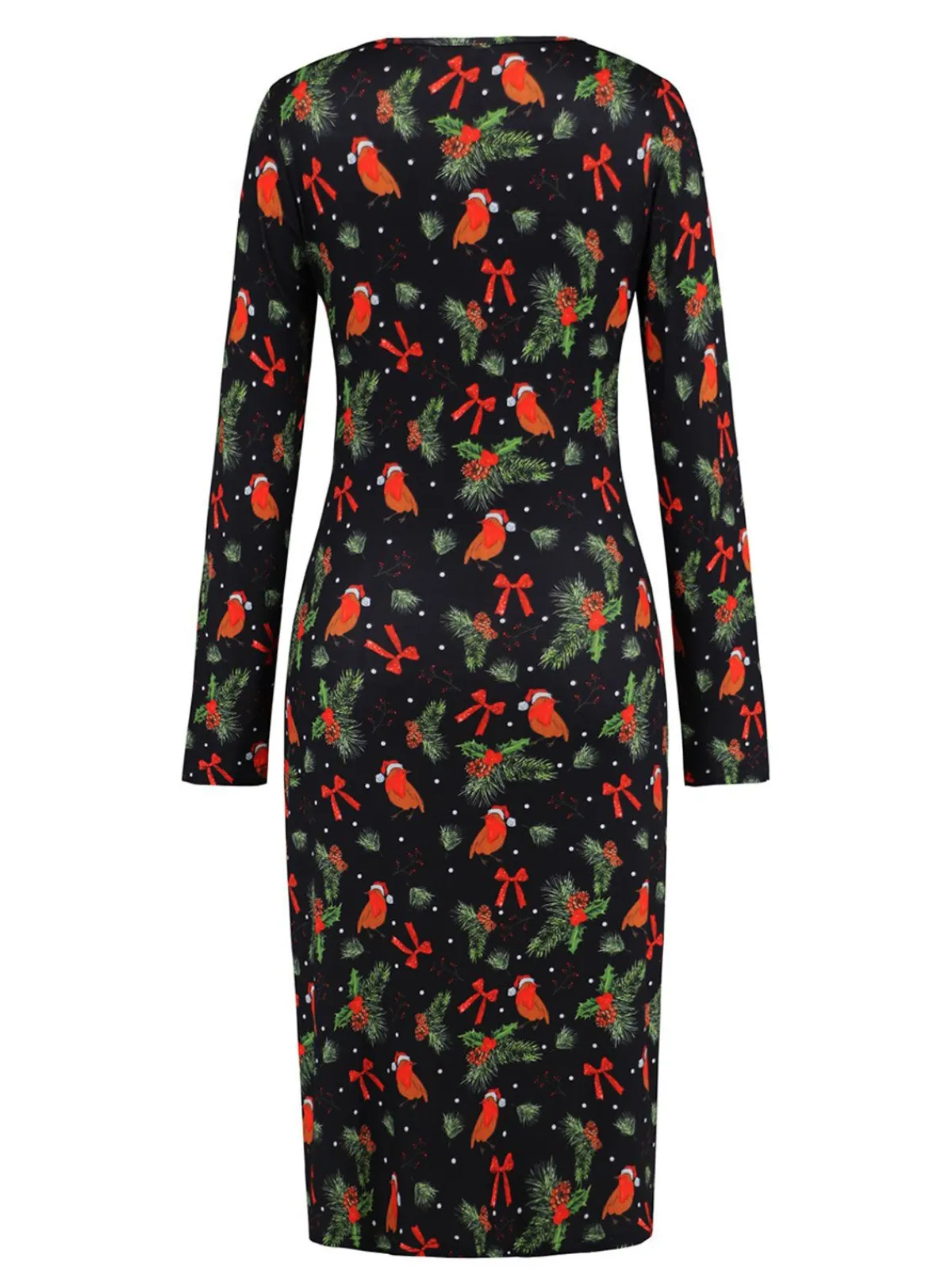 Hot Retro Stage 1960s Christmas Print V-Neck Wrap Dress