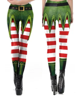 Clearance Retro Stage 1960s Christmas Printed Elastic Leggings