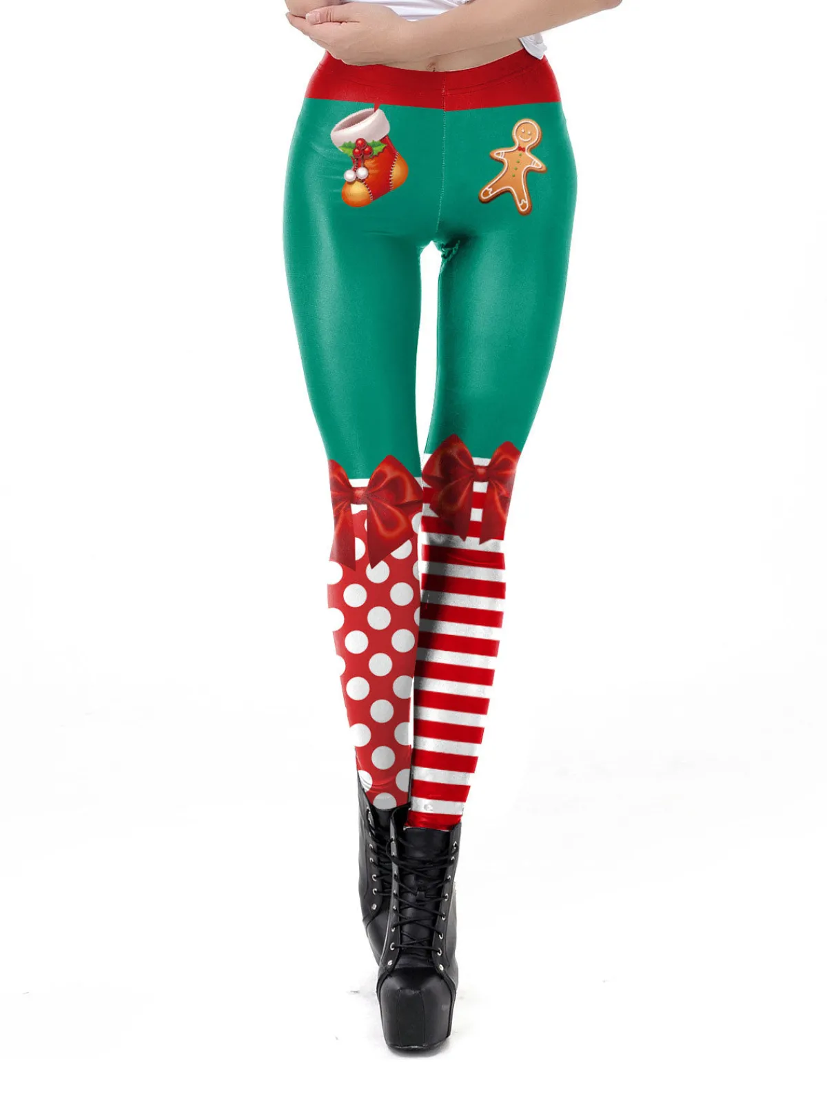 Clearance Retro Stage 1960s Christmas Printed Elastic Leggings