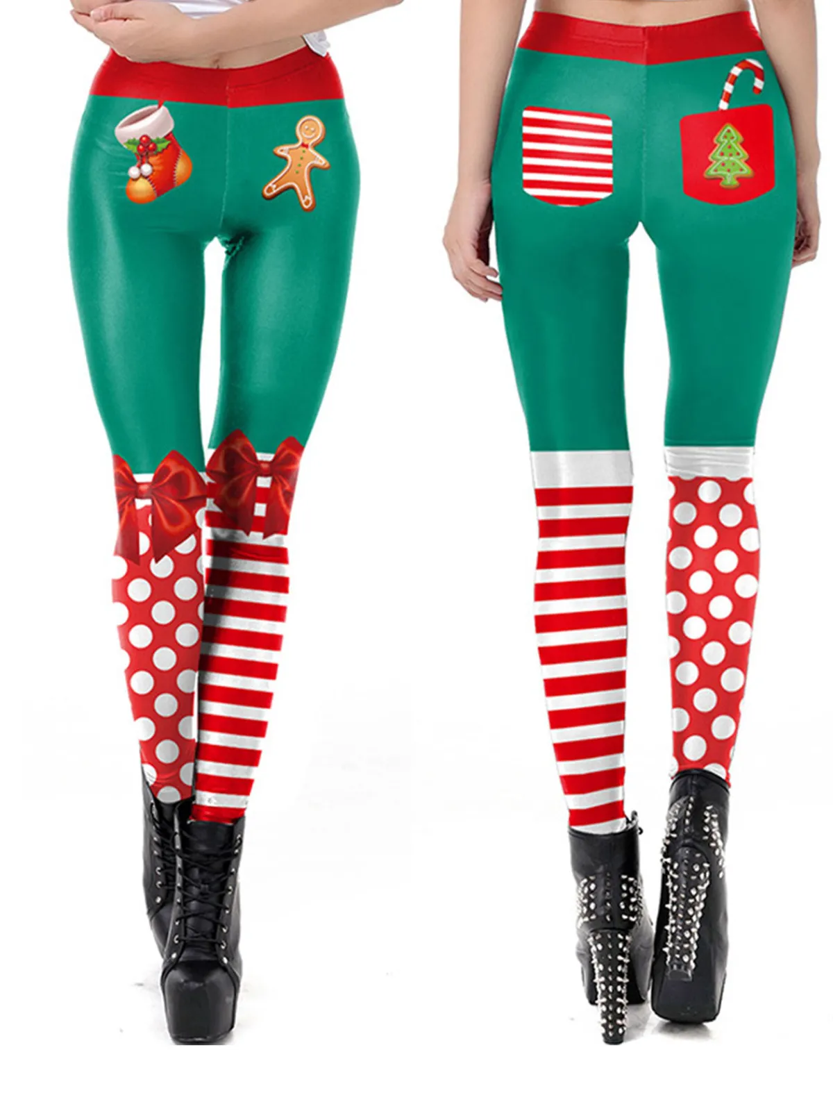Clearance Retro Stage 1960s Christmas Printed Elastic Leggings
