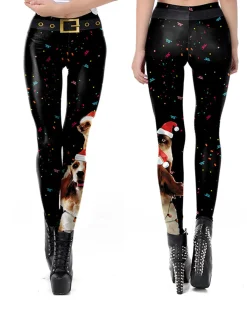 Clearance Retro Stage 1960s Christmas Printed Elastic Leggings