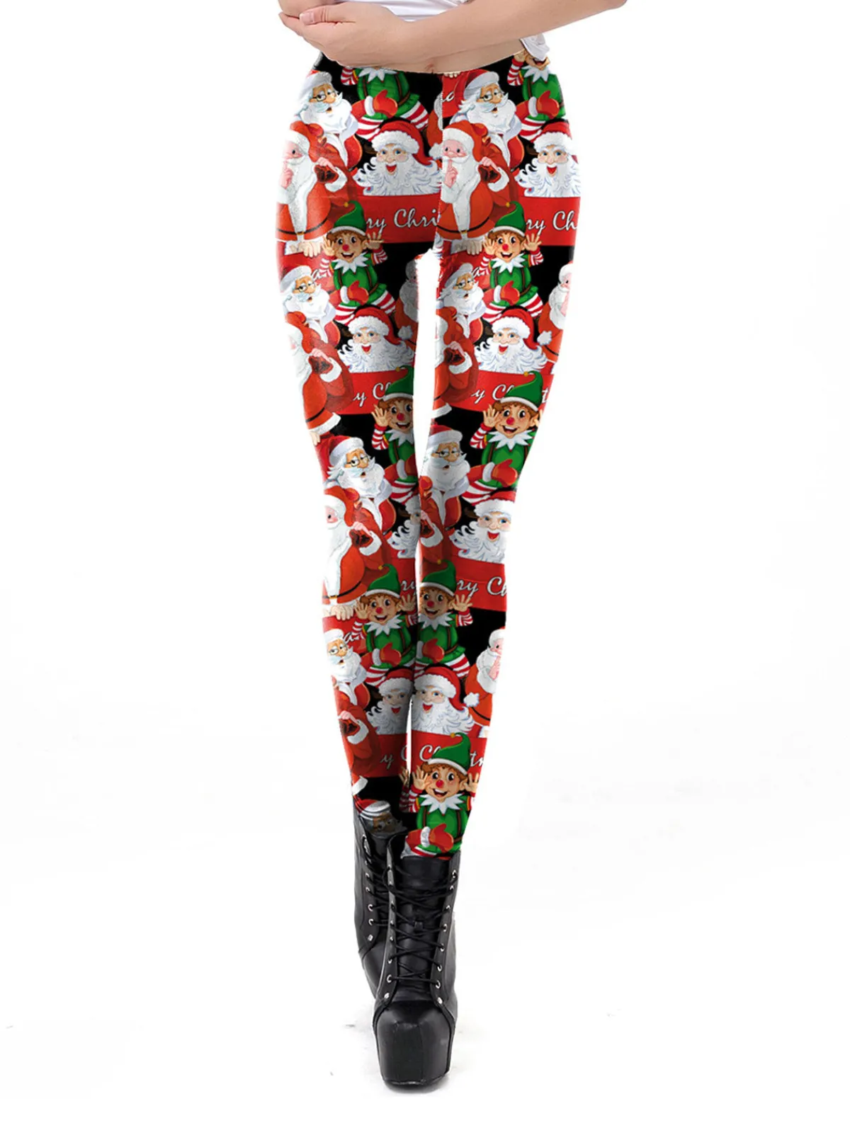 Clearance Retro Stage 1960s Christmas Printed Elastic Leggings
