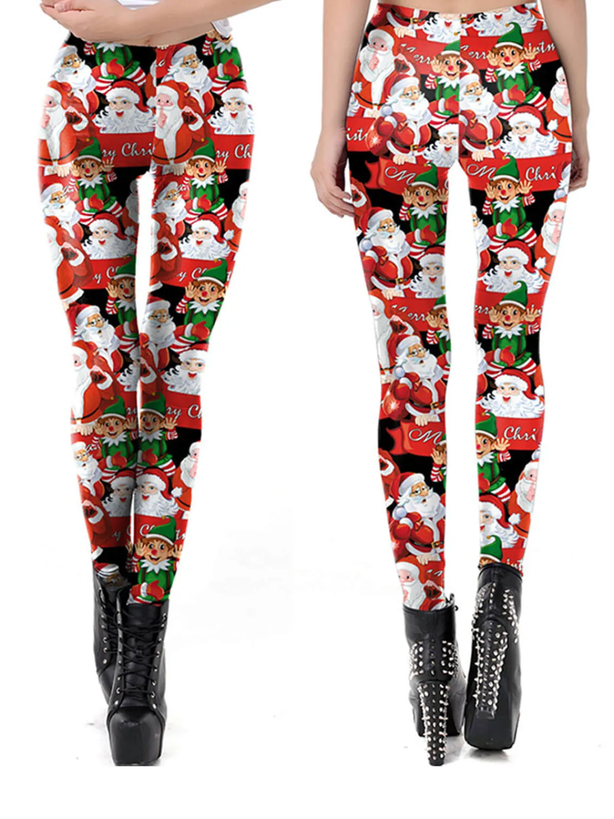 Clearance Retro Stage 1960s Christmas Printed Elastic Leggings