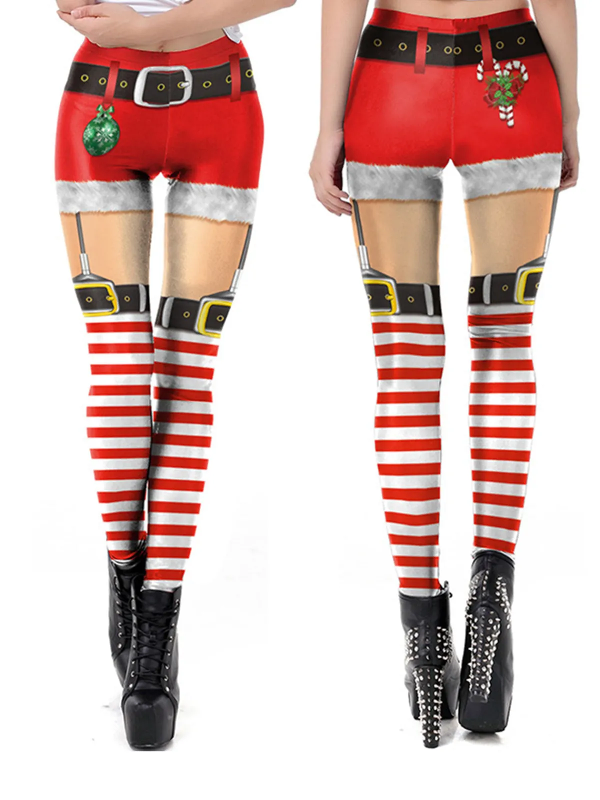 Clearance Retro Stage 1960s Christmas Printed Elastic Leggings