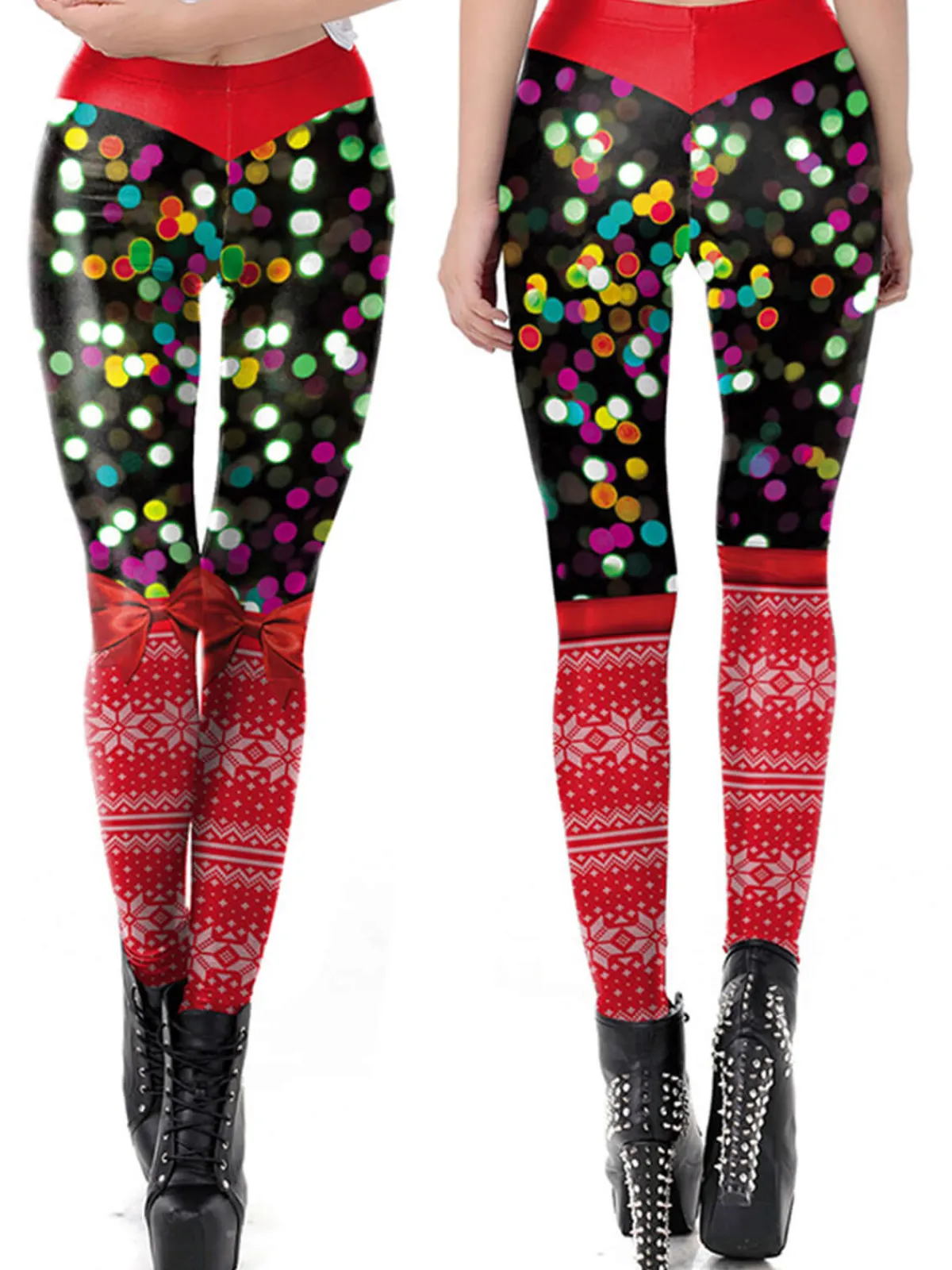 Clearance Retro Stage 1960s Christmas Printed Elastic Leggings