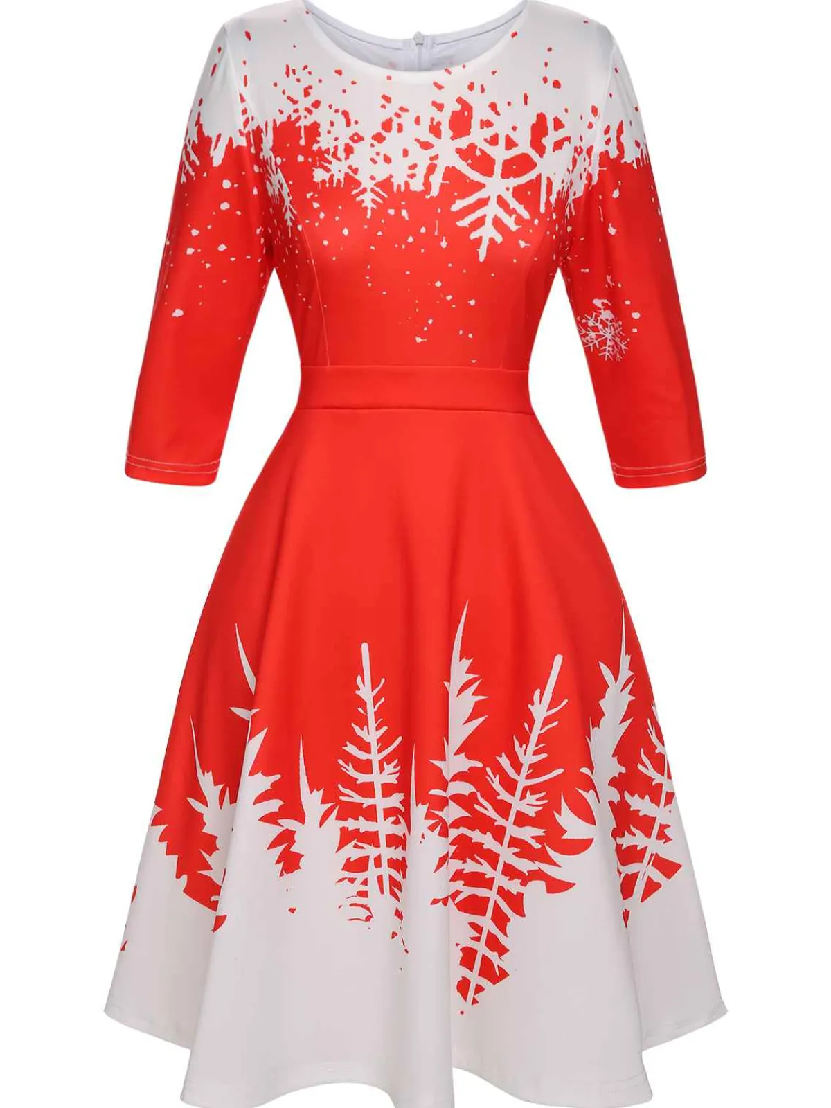 Clearance Retro Stage 1950s Christmas Round Neck Snowflake Dress