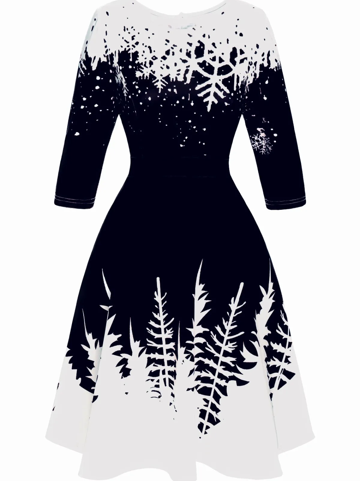Clearance Retro Stage 1950s Christmas Round Neck Snowflake Dress