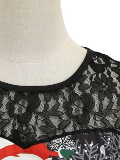 Best Retro Stage 1950s Christmas Santa Claus Lace Patchwork Dress Black