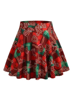 Best Retro Stage 1950s Christmas Snowman Plaid Swing Skirt