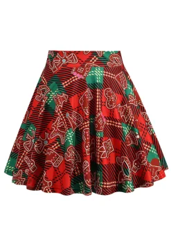 Best Retro Stage 1950s Christmas Snowman Plaid Swing Skirt