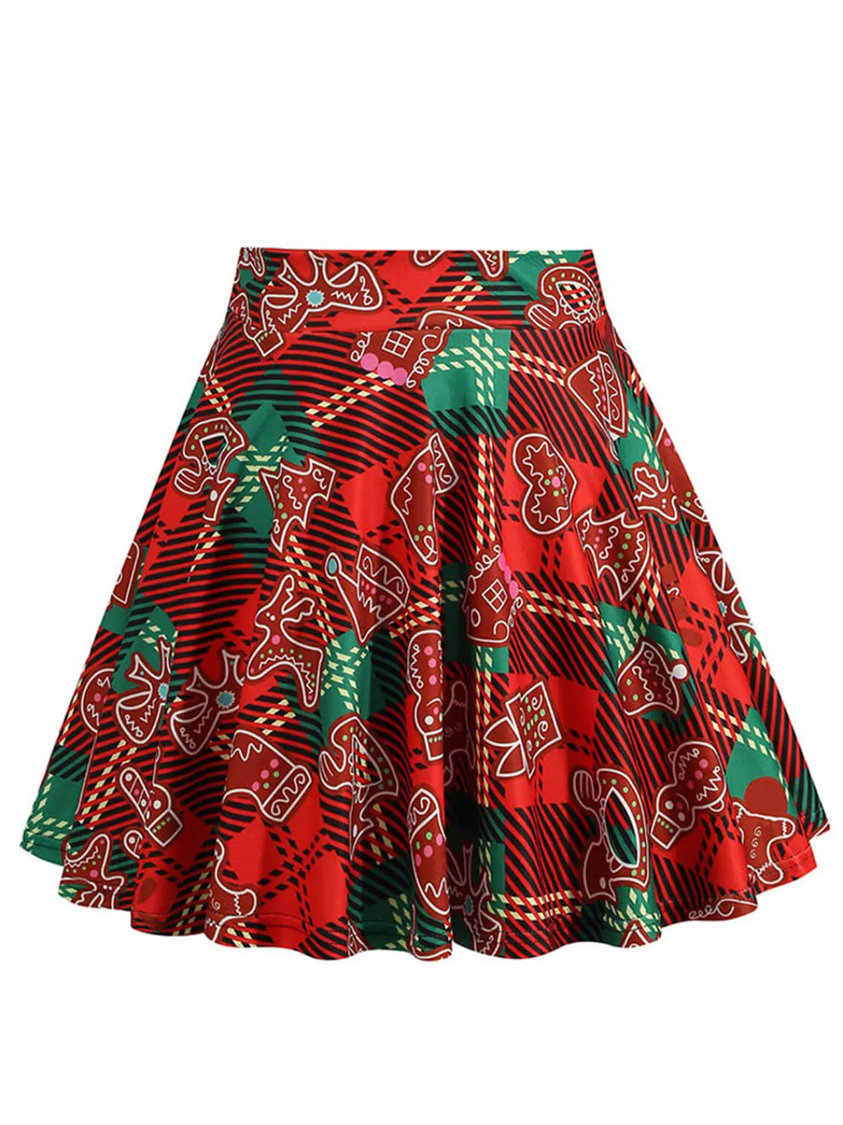 Best Retro Stage 1950s Christmas Snowman Plaid Swing Skirt