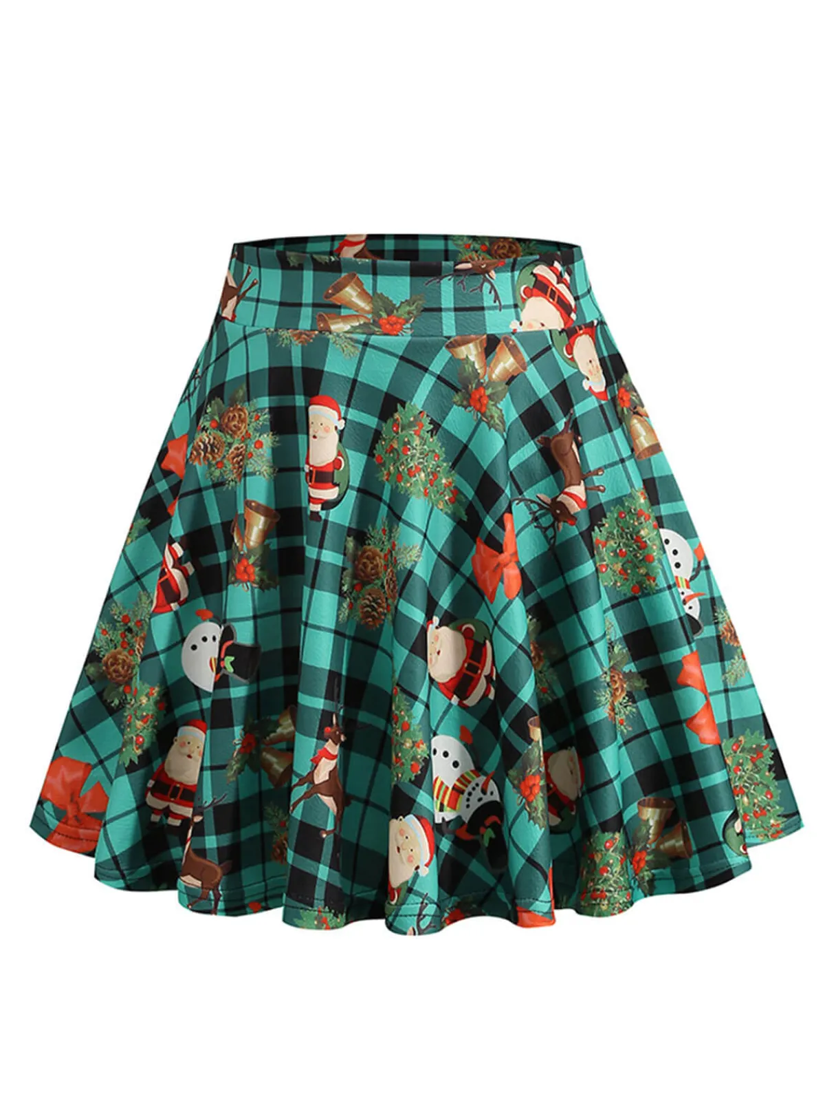 Best Retro Stage 1950s Christmas Snowman Plaid Swing Skirt