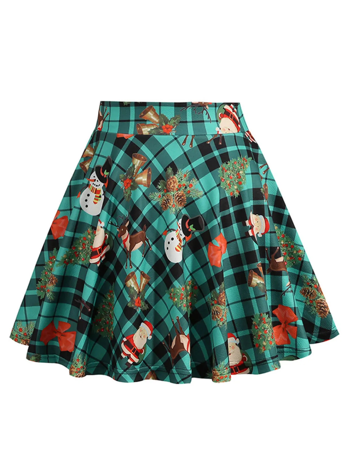 Best Retro Stage 1950s Christmas Snowman Plaid Swing Skirt