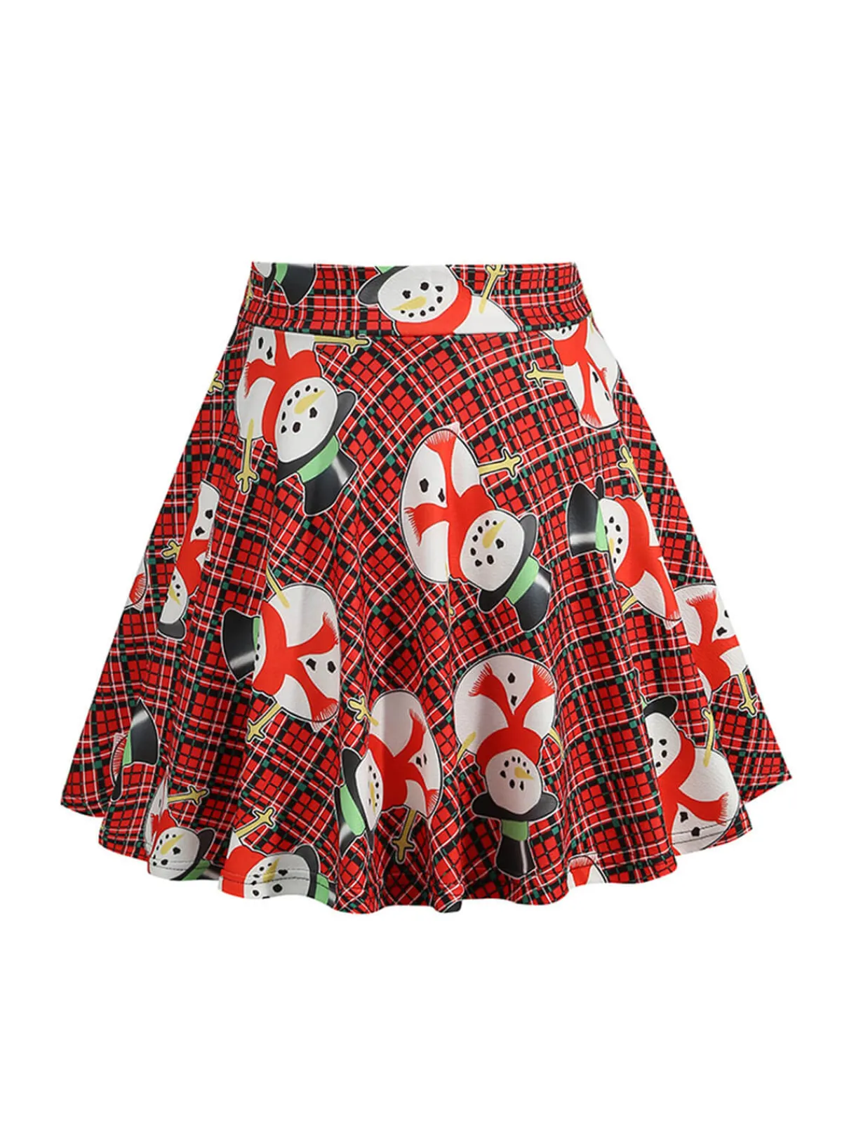 Best Retro Stage 1950s Christmas Snowman Plaid Swing Skirt