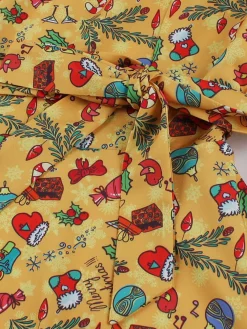 Hot Retro Stage 1950s Christmas Square Collar Patchwork Dress Yellow