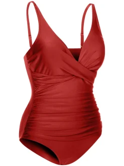 New Retro Stage 1950s Classic Solid One-Piece Swimsuit