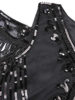 Best Retro Stage 1920s Cold Shoulder Embroidered Fringe Sequins Dress