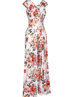 Clearance Retro Stage 1930s Cold Shoulder Floral Jumpsuit Multicolor