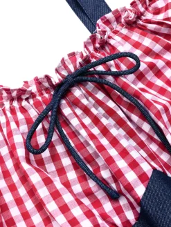 Sale Retro Stage 1950s Cold Shoulder Plaids Contrast Denim Romper Blue