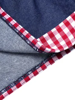 Sale Retro Stage 1950s Cold Shoulder Plaids Contrast Denim Romper Blue