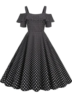 New Retro Stage 1950s Cold Shoulder Polka Dots Dress
