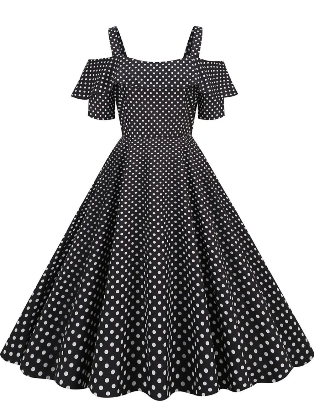 New Retro Stage 1950s Cold Shoulder Polka Dots Dress