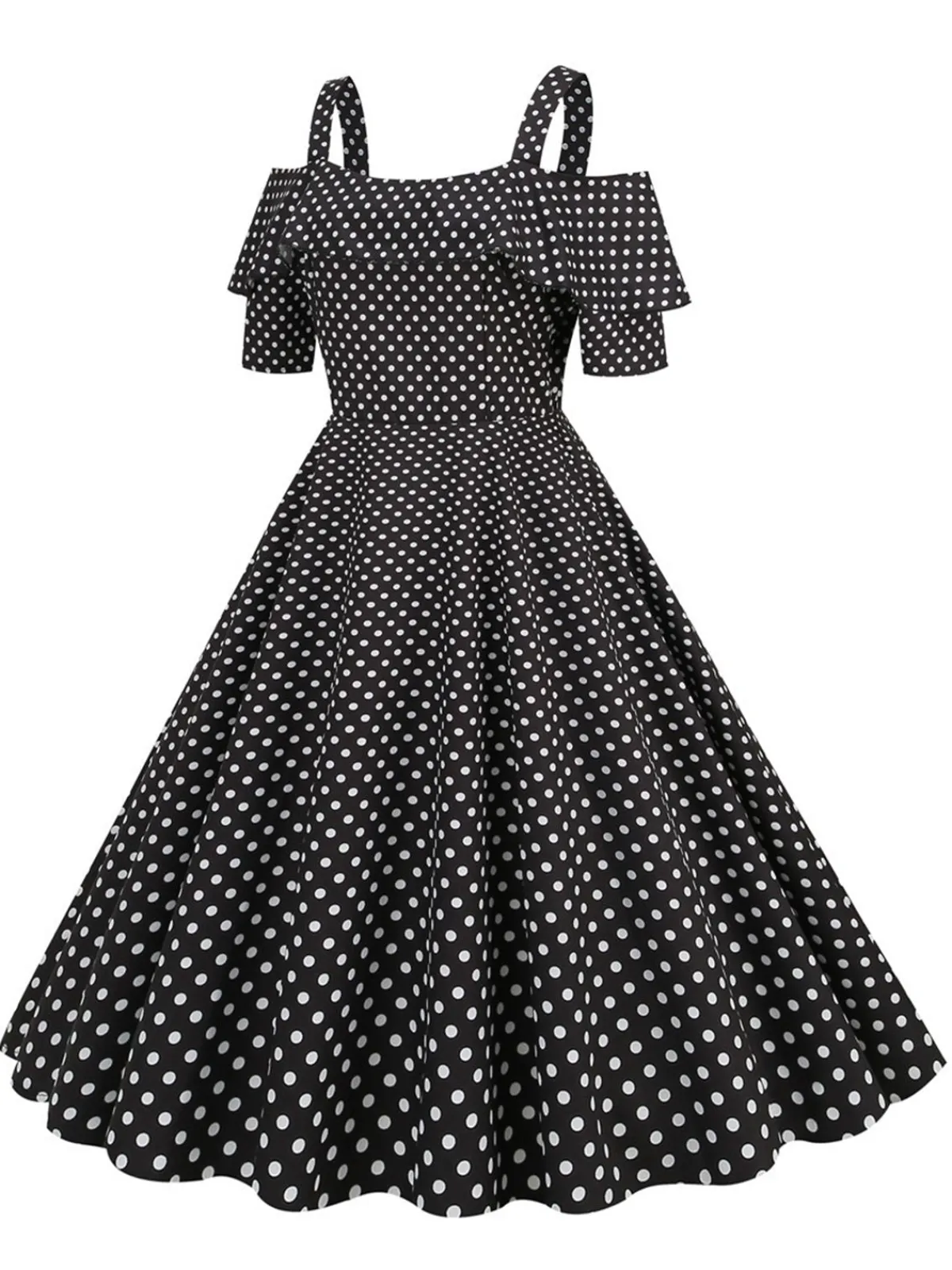 New Retro Stage 1950s Cold Shoulder Polka Dots Dress