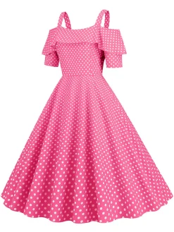 New Retro Stage 1950s Cold Shoulder Polka Dots Dress