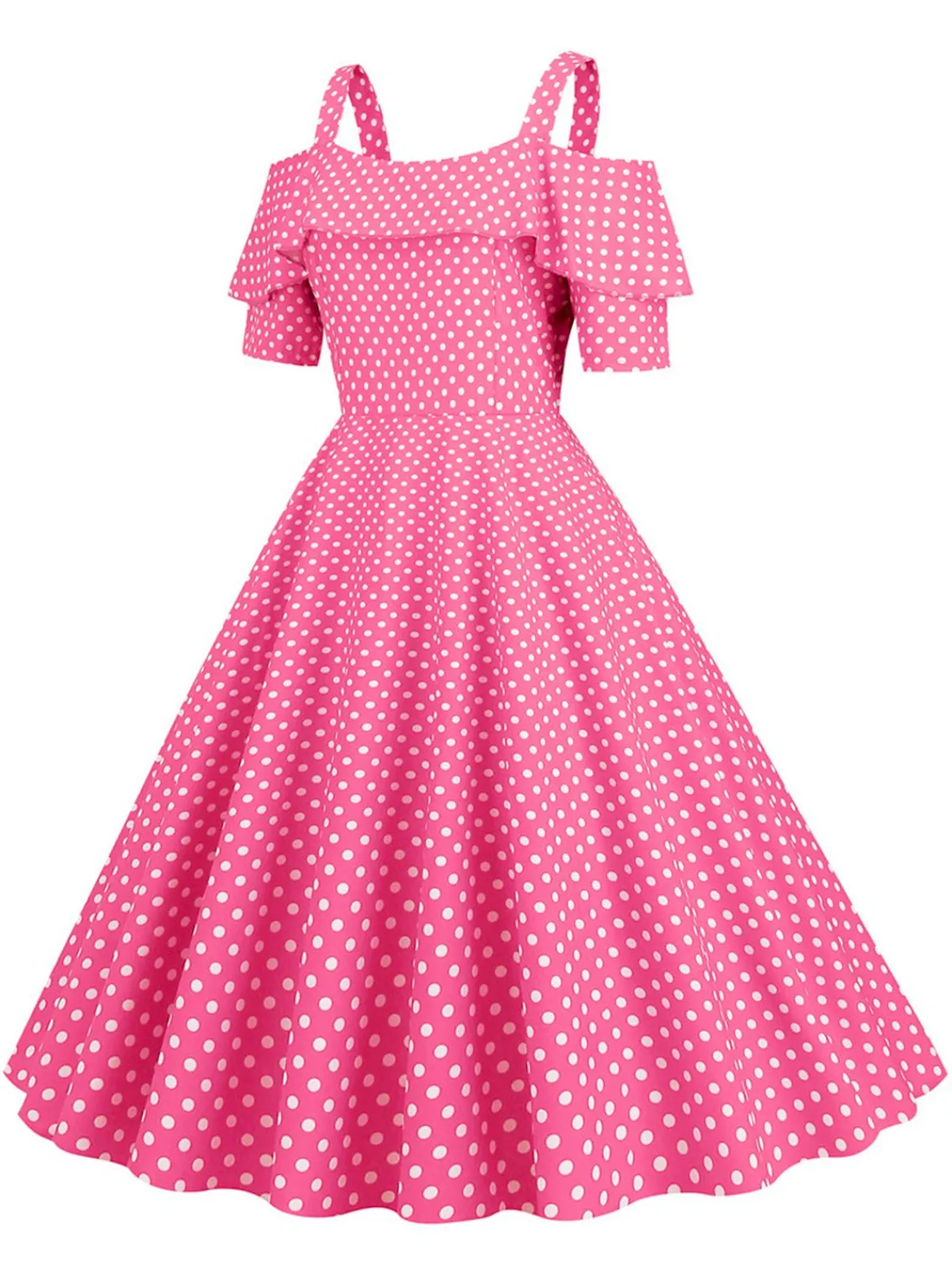 New Retro Stage 1950s Cold Shoulder Polka Dots Dress