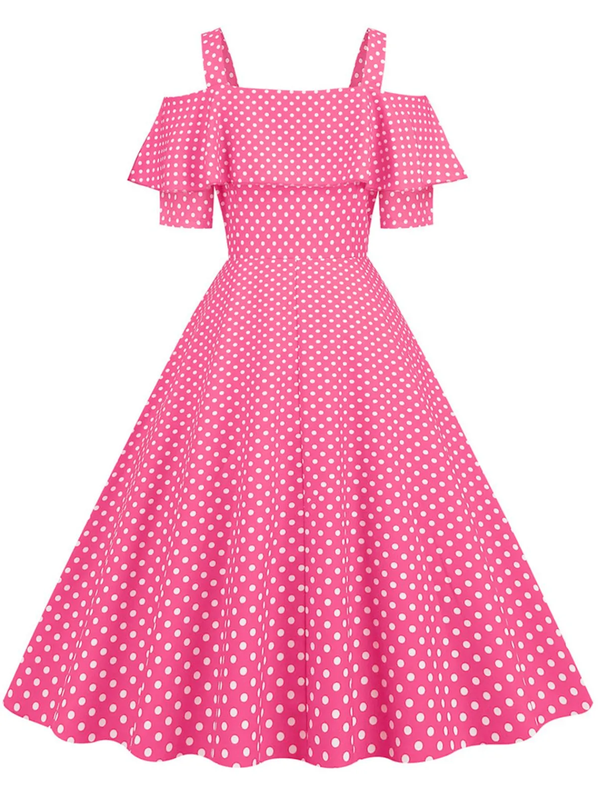 New Retro Stage 1950s Cold Shoulder Polka Dots Dress