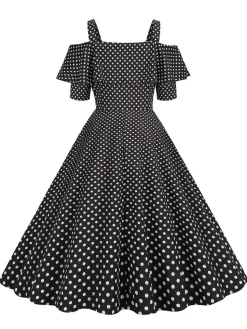 New Retro Stage 1950s Cold Shoulder Polka Dots Dress