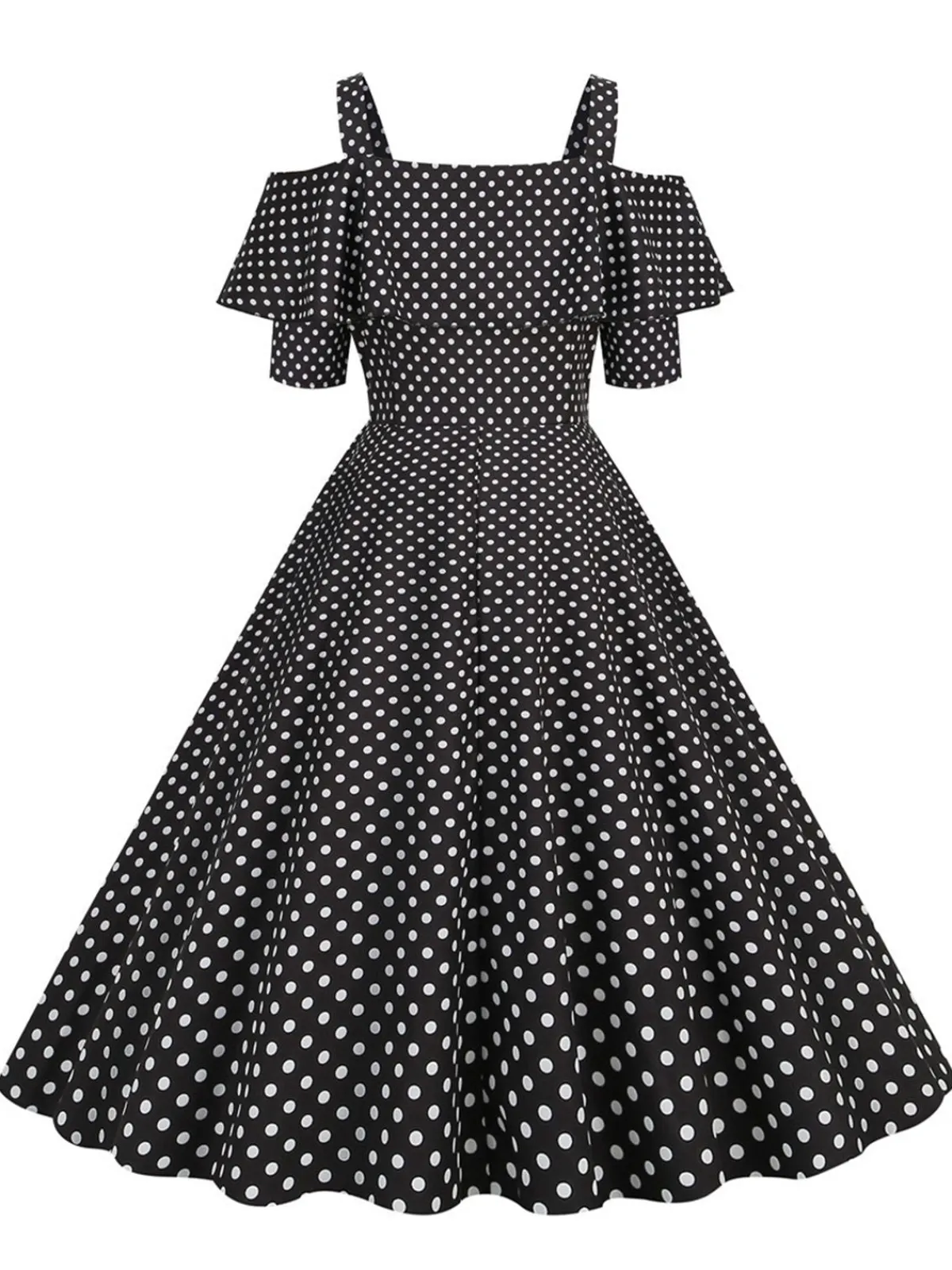 New Retro Stage 1950s Cold Shoulder Polka Dots Dress